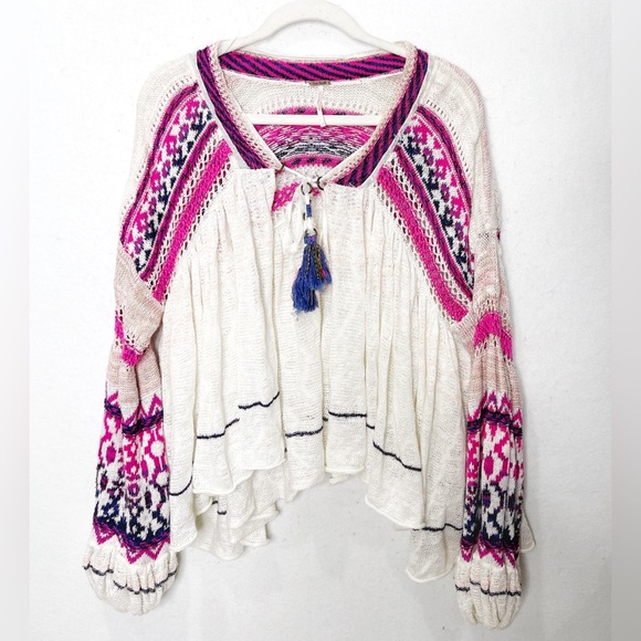 Free People White and Pink Patterned Cardigan - Picture 3 of 9
